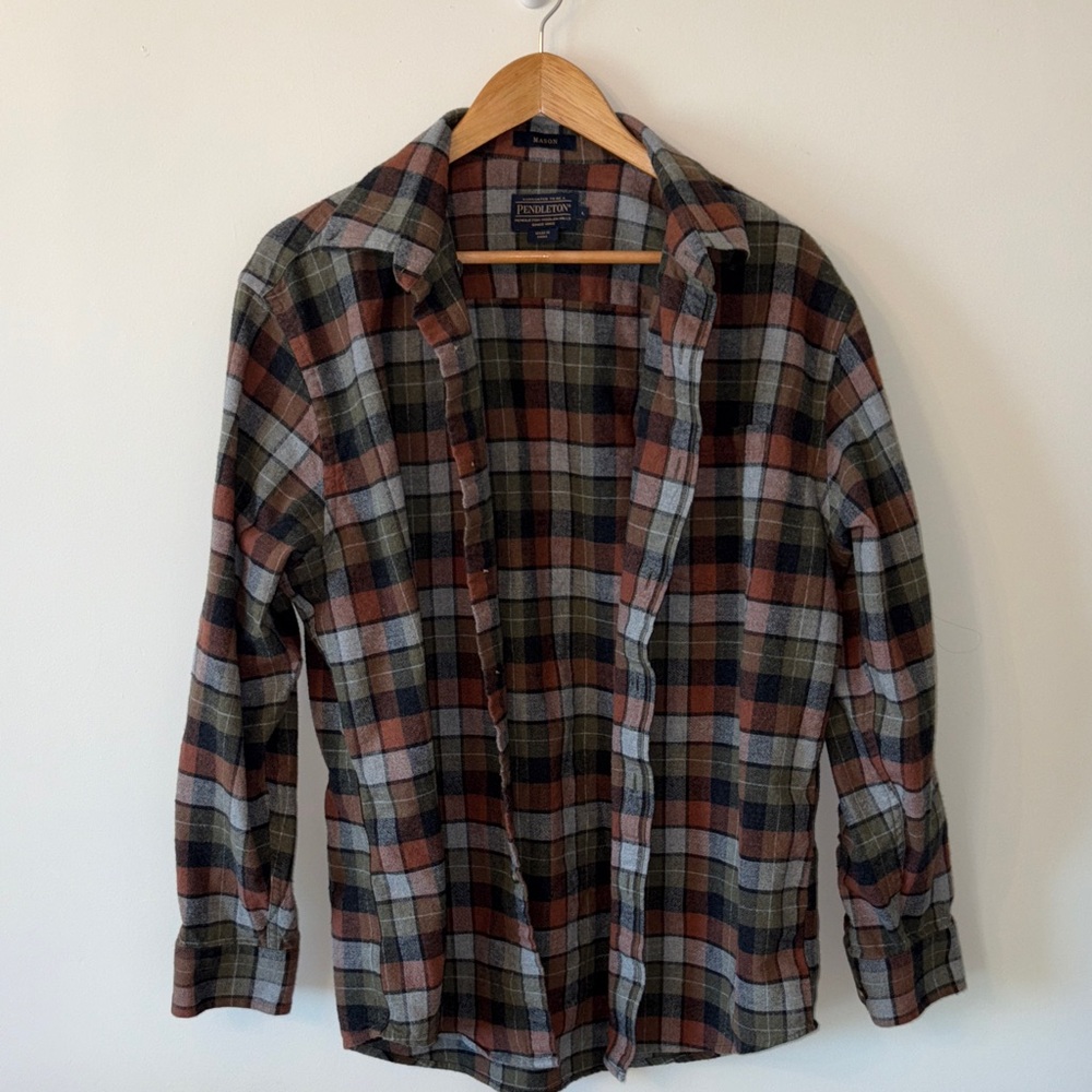 Pendleton Plaid Flannel Shirt in Rust, Olive & Black